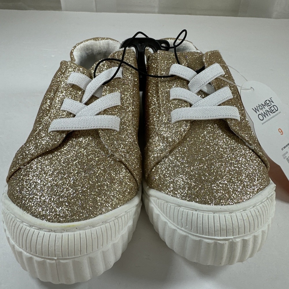 Wonder Nation Little Girl Gold Glitter Canvas Bump Toe Silver Sneakers Size 9
